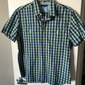 BANANA REPUBLIC Short Sleeve button down shirt Size L Green Blue